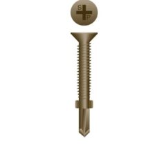 Picture of a screw with a drilling point for wood to metal use. Size #12 x 2". WAR Coated