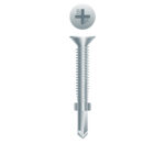 Picture of a screw with a drilling point for wood to metal use. Size #1/4 x 2-3/4". Zinc Plated
