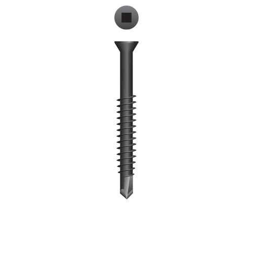 Picture of a screw with a a drilling point for wood to metal use. Size #8 x 3". Phosphate Coating