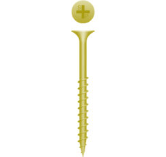 Picture of a screw, outdoor, for wood to wood use. Size #10 x 3-1/2", Zinc Yellow.