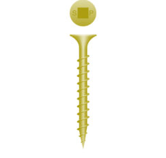 Picture of a screw, outdoor, for wood to wood use. Size #6 x 1-1/4", Zinc Yellow.