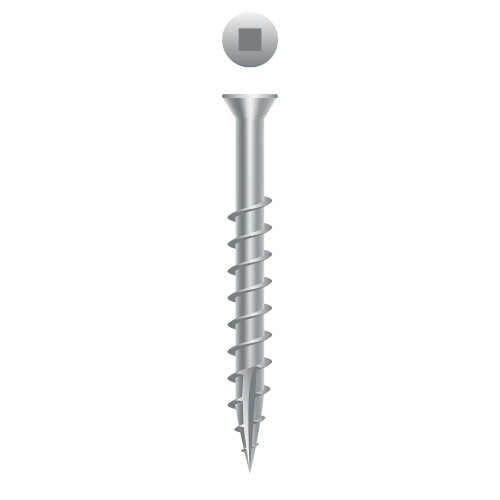 Picture of a screw, for exterior wood screw for attaching trim and rails to decks or fences use. Size #7 x 1-5/8", 305 Stainless Steel.