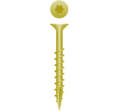 Picture of a screw, outdoor, for wood to wood use. Size #10 x 3-1/2", Zinc Yellow.