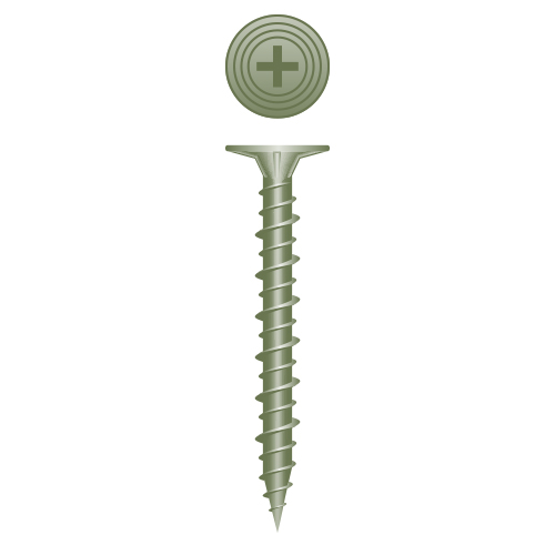 A green screw with a button on it.