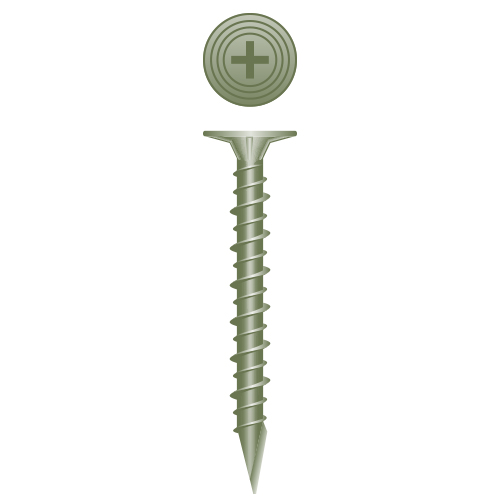 A green screw with a cross on it.