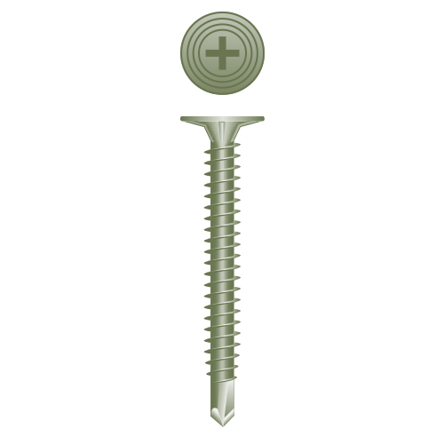 A green screw with a white cross on it.