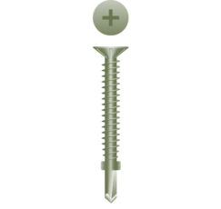 A green screw with a white cross on it.