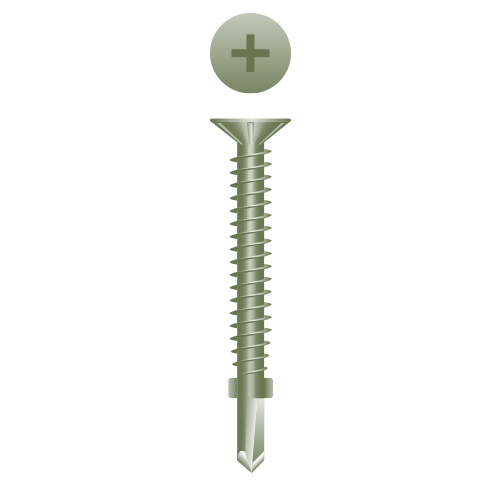 A green screw with a white cross on it.