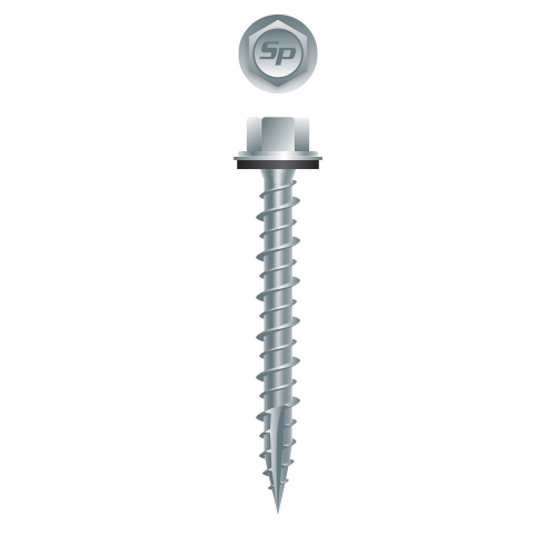 Picture of a screw, polegripper, for metal to wood use. Size #10 x 1", Strong-Shield Coated.