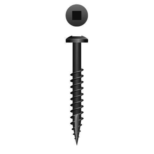 Picture of a screw, Woodworking, for wood to wood cabinet framing assembly use. Size #6 x 1-1/4", Black Oxide.